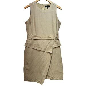 Banana Republic Women's Linen Sheath Peplum Mini Dress Sleeveless Size 10 Tan